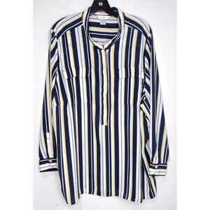 CJ Banks Shirt Striped Long Sleeve Blouse Hi Low Yellow Blue White Women Plus 3X